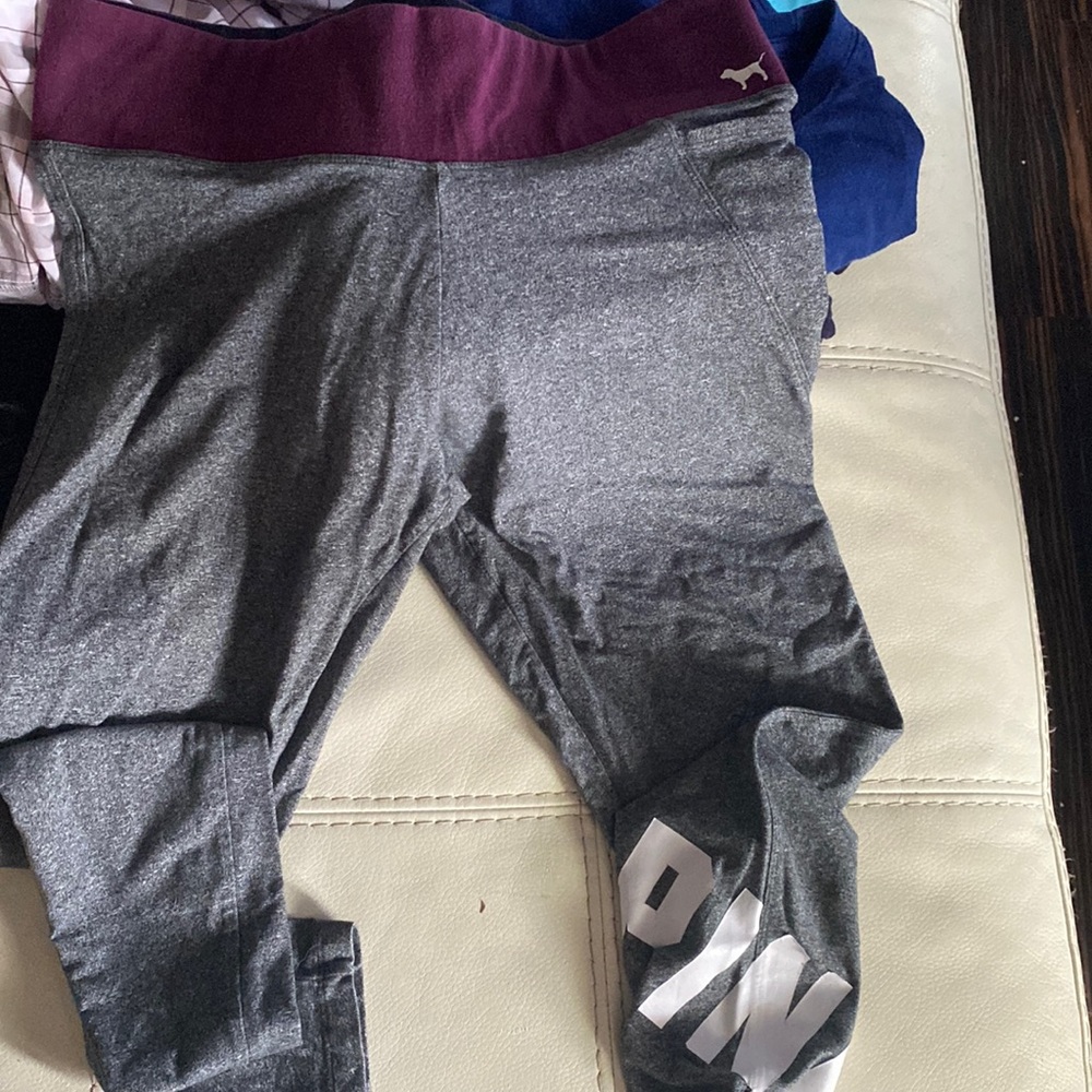 PINK gray and burgundy leggings